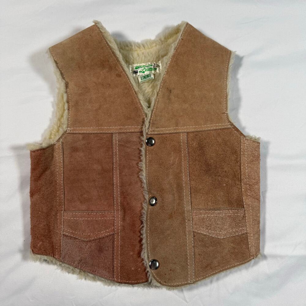 Vintage genuine suede leather sherpa lined vest boys small/medium